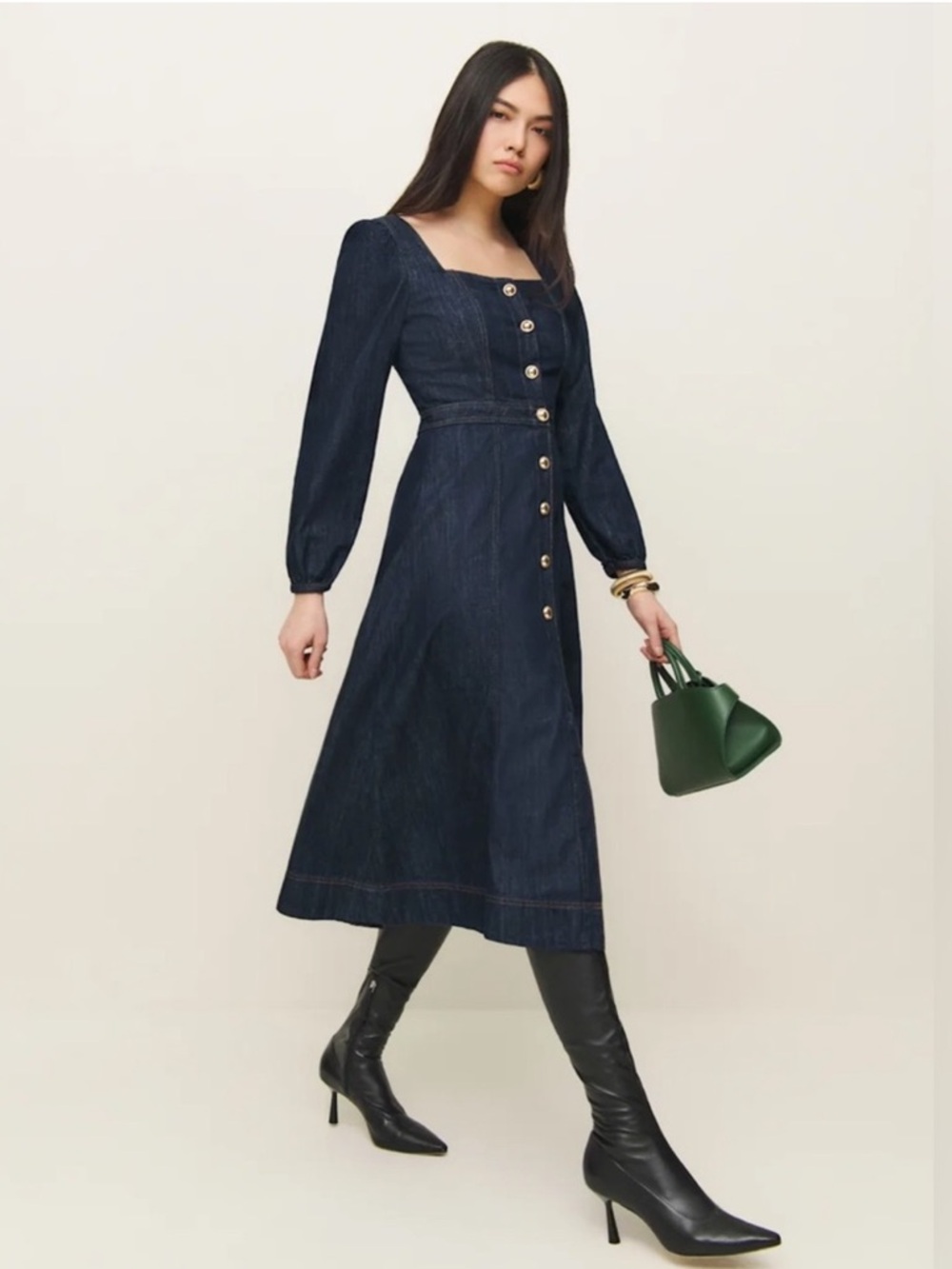 Celeste Long Sleeve Denim Midi Dress In Liffey NWT
